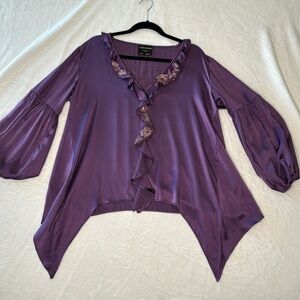 Vanita Rosa Blouse Balloon Sleeves Silk Sheen Luxury Purple Embroidered Size L